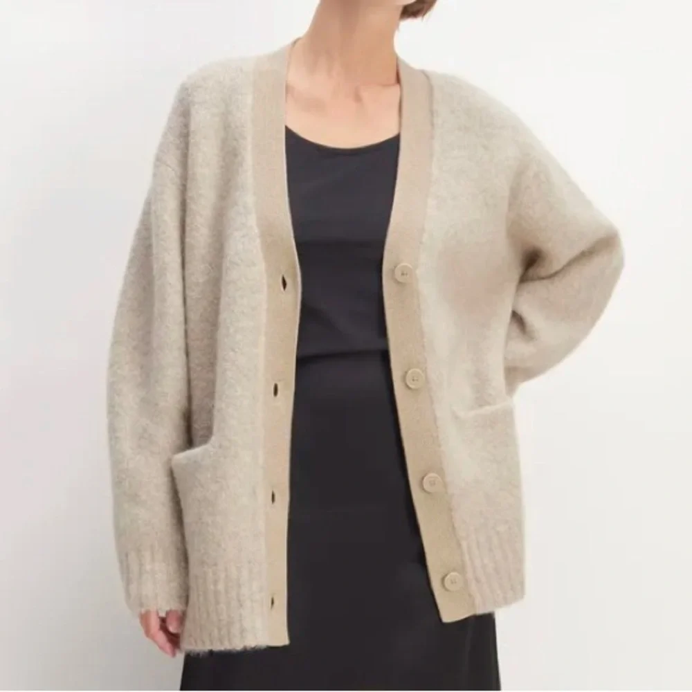 Everlane Superfuzz Alpaca Cardigan - Light Oat, size XXS